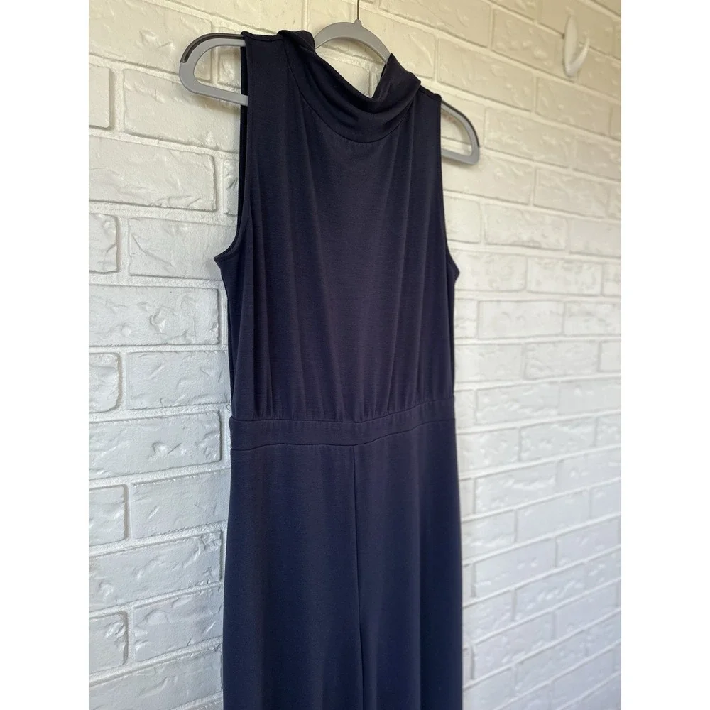 The Limited‎ Mock Neck Knit Jumpsuit Size L Wide Leg Drapey Stretch Blue